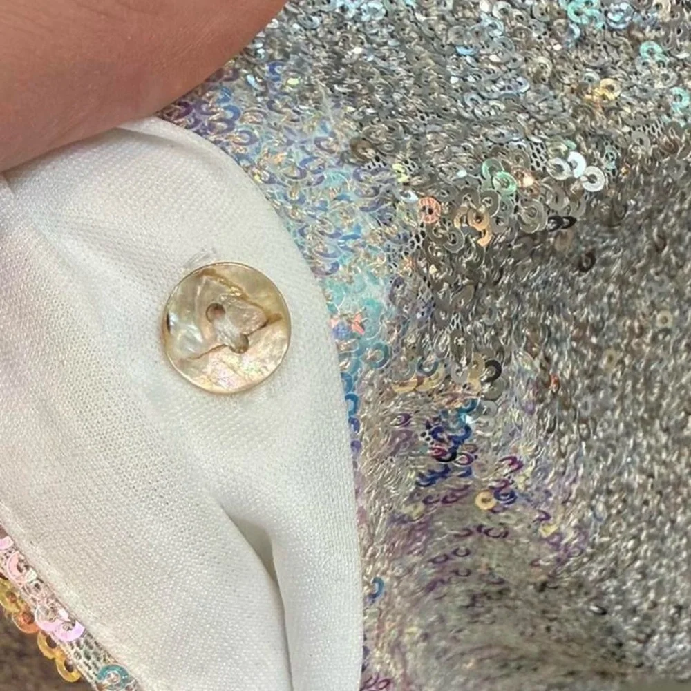 12th Tribe Sequin Button Up Shirt Large Gold Silver Party Top - Picture 6 of 8